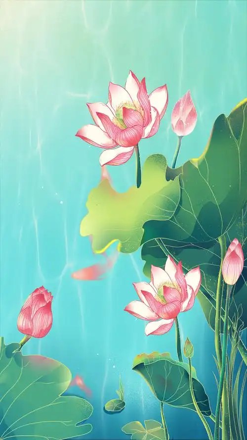 中国风国潮荷花鲤鱼锦鲤荷叶竖版插画国潮荷花插画竖版荷花背景[mp4