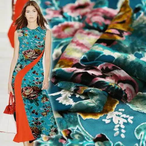 真丝烂花绒布料旗袍连衣裙披肩面料丝绸服装桑蚕丝镂空真丝布料