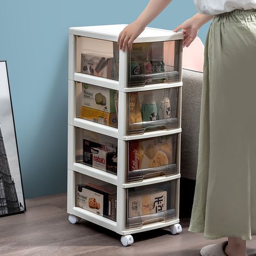 泰威收纳箱零食抽屉式收纳柜子家用塑料透明可移动夹缝整理储物柜