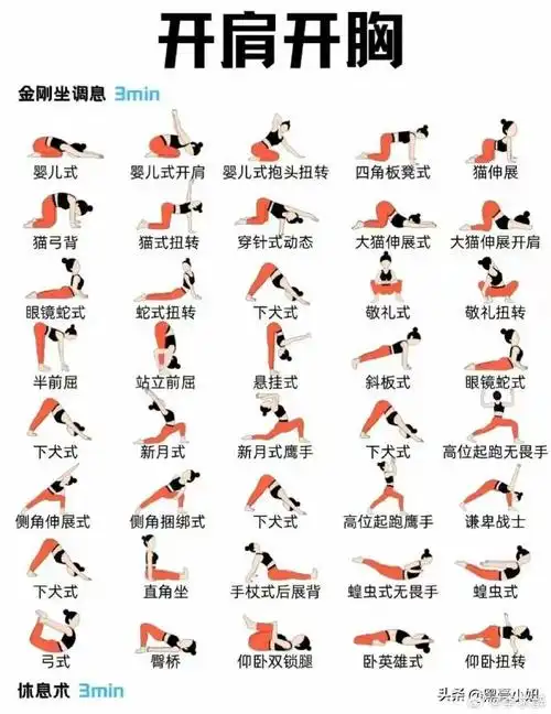 竟然有人将瑜伽日常练习的动作全都整理出来了,还分类好了,比如开肩开
