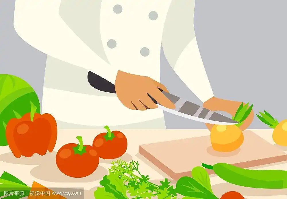 烹饪背景插图.厨师专业背景与切菜设计平面矢量插图