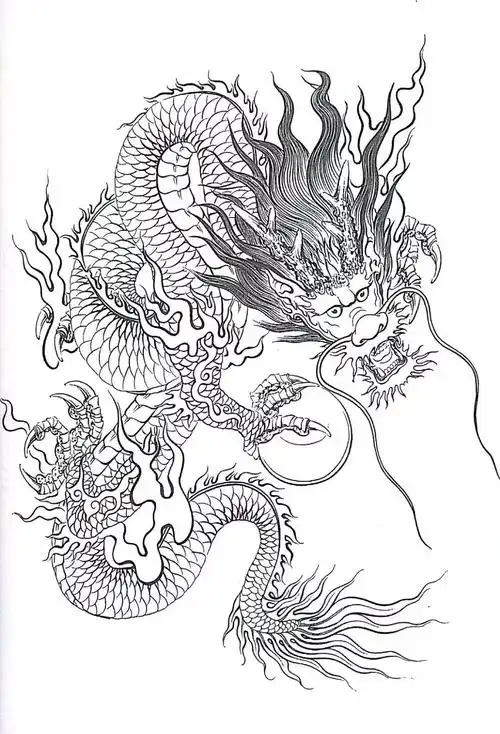 美术作品白描画稿中国龙