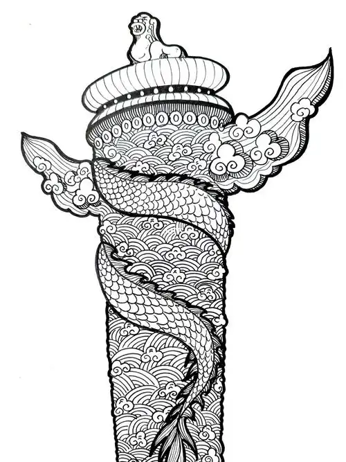 手绘华表柱/步骤图/教程_手绘_教程_建筑_绘画_针管笔