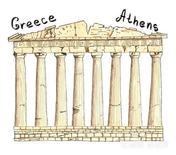 水彩素描希腊雅典帕台农神庙孤立