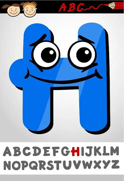 卡通字母表字母h与有趣的猪图片素材