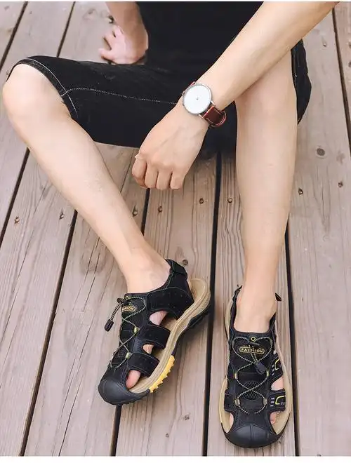 初中生穿的凉鞋青少年男生谅鞋男童包头凉鞋10大码大童真皮12岁男孩