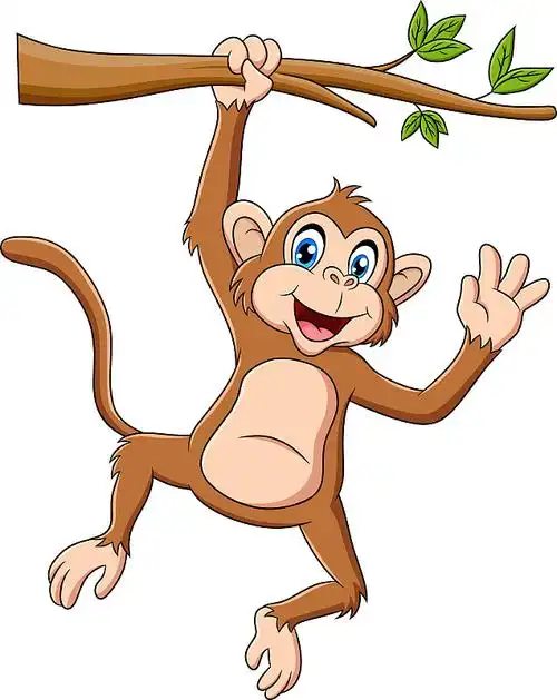 可爱的猴子挂在卡通树枝上图片