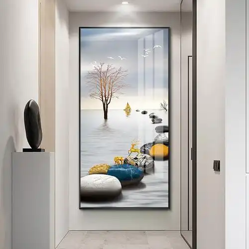 石来运转入户玄关装饰画新中式招财玄幻背景墙走廊过道挂画壁画