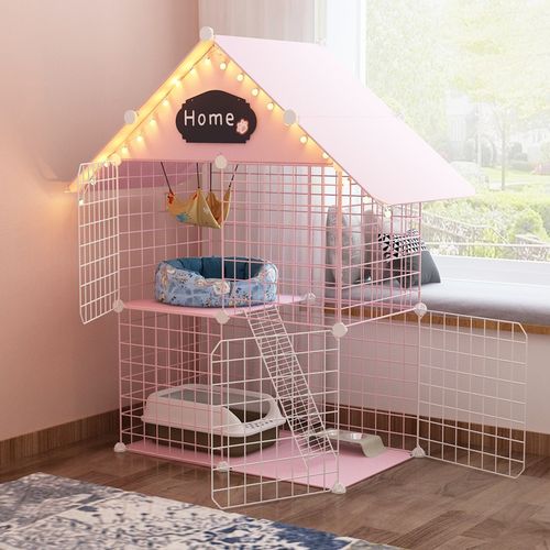 宠趣汇 猫笼子猫别墅家用大号加粗多开门猫舍猫窝自由空间折叠公寓