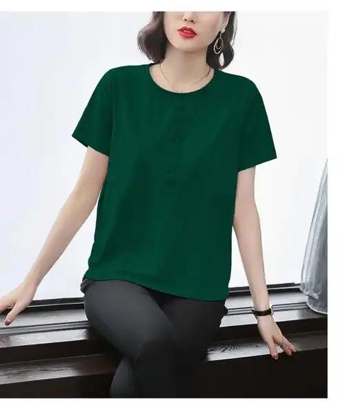 恒源祥同款纯棉短袖t恤女宽松遮肚上衣中老年妈妈2020新款夏加肥加大