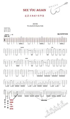 seeyouagain指弹谱速度与激情7吉他谱