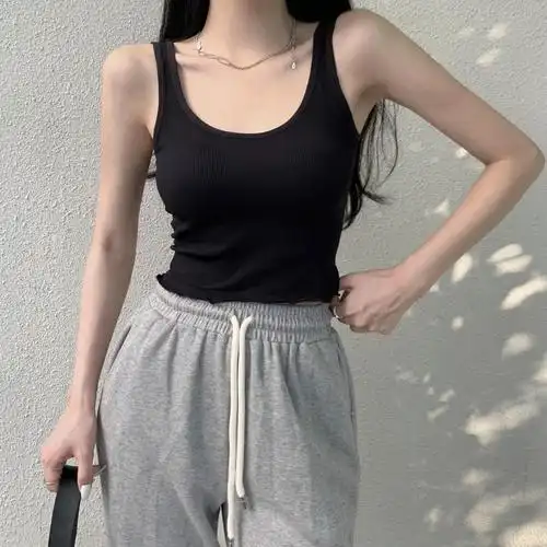 简约卷边吊带背心一体外穿打底衫西装内搭带胸垫背心抹胸内衣