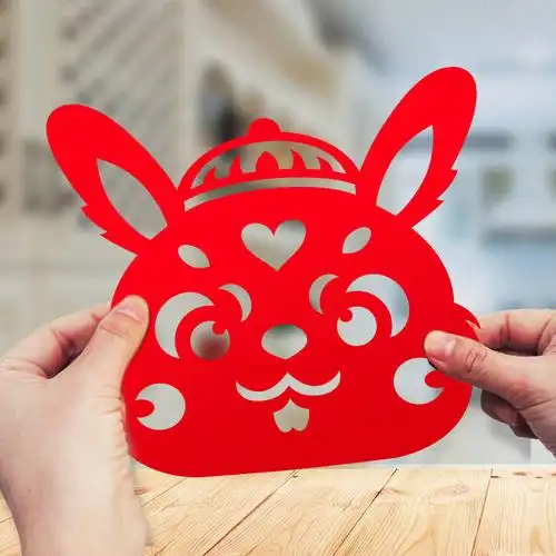 原创如意兔子窗花剪纸详细图稿步凑教程