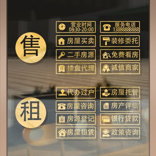 房产中介公司玻璃门贴纸租售租售房房源服务广告橱窗墙贴