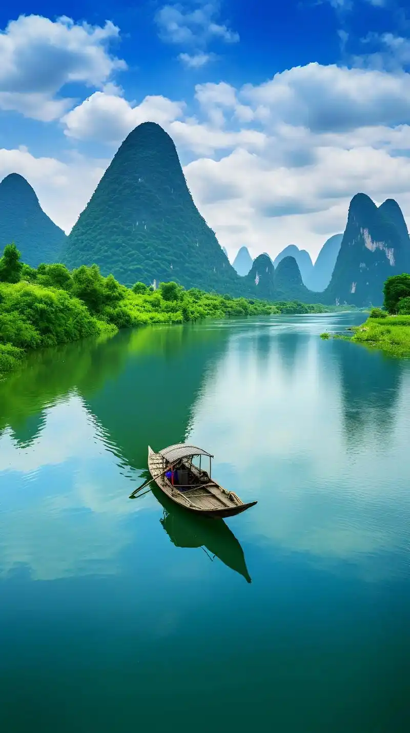 漓江的山峦河水相映成趣,犹如绘画中的山水意境. - 抖音