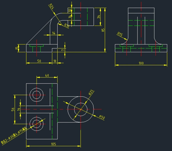 谁有这个机械制图支架三视图的答案,,谢谢