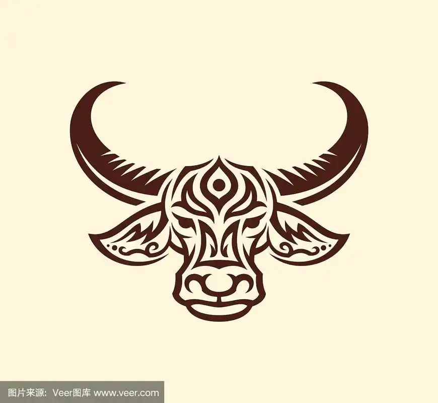 水牛头吉祥物剪影与花饰