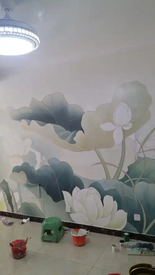 国画荷花墙体彩绘