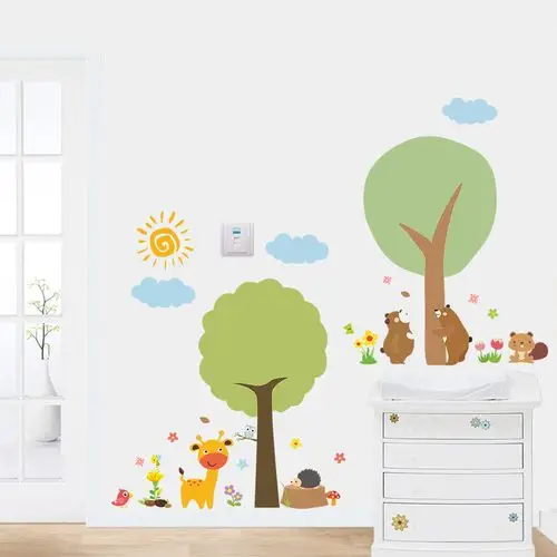 卡通树小熊墙贴创意diy动物园幼儿园环境布置壁画pvc可移除贴批发