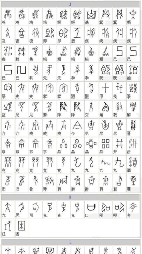 甲骨文汉字对照表
