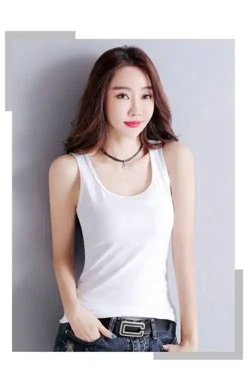 浪莎吊带背心女秋冬外穿韩版修身纯棉u领内搭白色运动t恤女女生女式