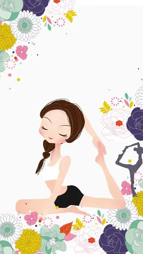 灰色卡通手绘瑜伽psd分层h5背景素材