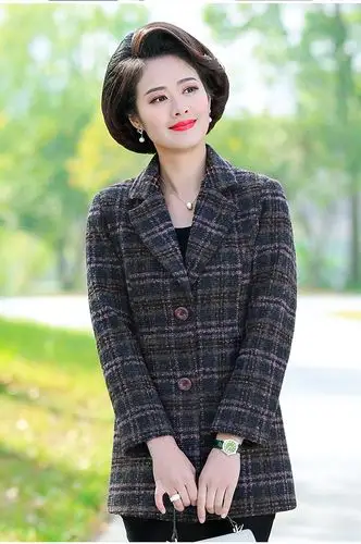 中年女春装外套洋气小西装2020新款中年妈妈春秋薄毛呢上衣大码女 粉