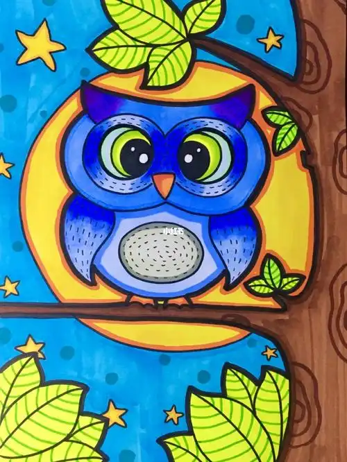 猫头鹰01马克笔儿童画