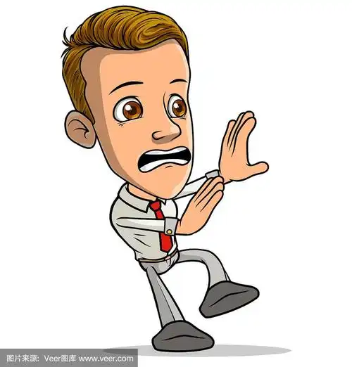 卡通有趣的害怕男孩角色站远