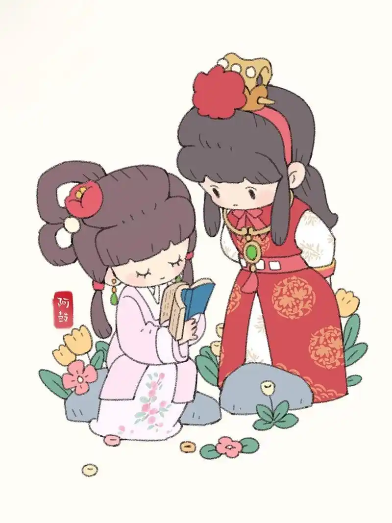 5/365|q版宝玉黛玉 一个是阆苑仙葩,一个是美玉无瑕 红楼梦 古风插画