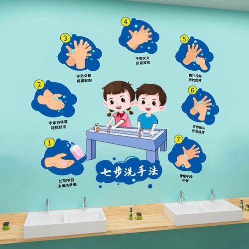 七步洗手法幼儿园墙贴医院标准洗手步骤卡通防水七步洗手法示意图