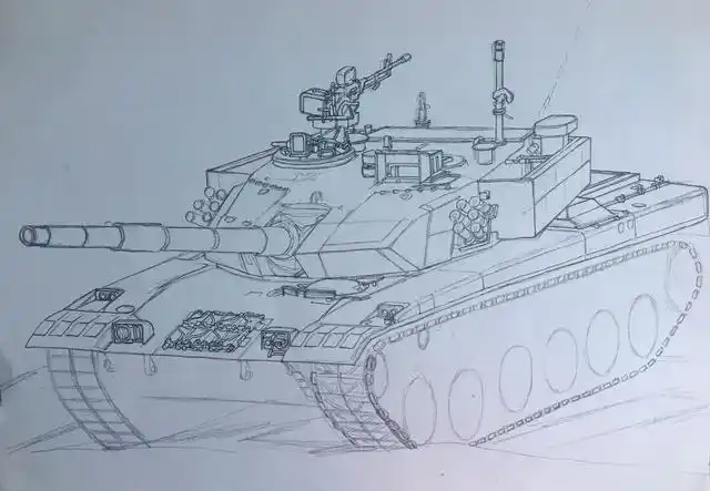 手绘军事过程图中国96b主战坦克