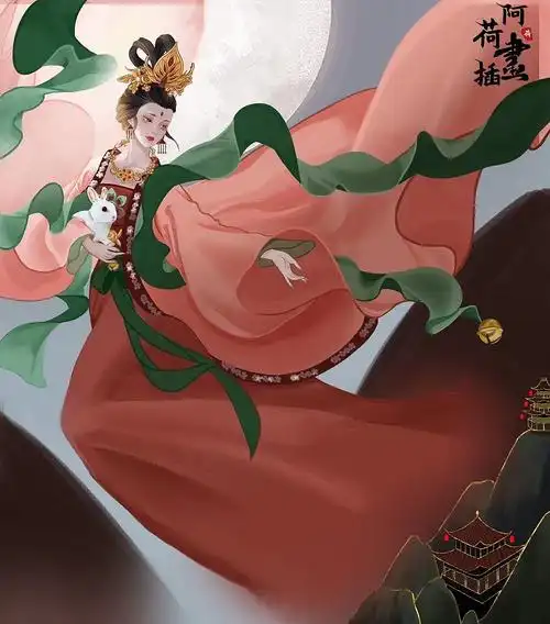 嫦娥奔月|插画|商业插画|我是阿荷吖_原创作品-站酷zcool