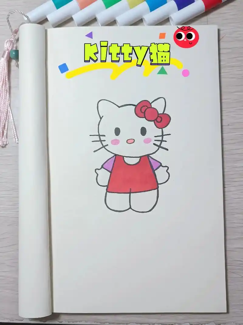 kitty猫简笔画,分步骤跟着一起学.#图文伙伴计划 #简笔 - 抖音