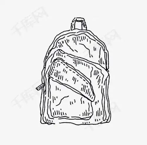 手绘黑白线条简笔画背包