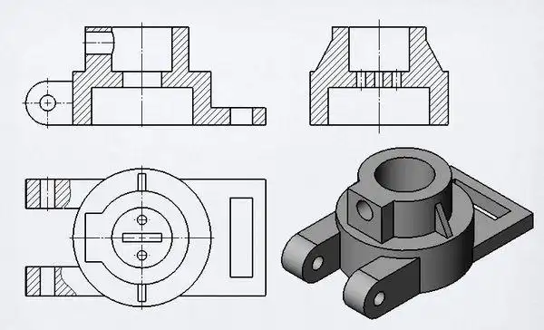 按1:1比例在a3幅画的图纸上画出下列立体的三视图,对三视图做适当剖