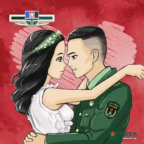 我身披迷彩保家卫国,你一袭白裙相伴左右.婚纱配军装,我一辈子陪着你.