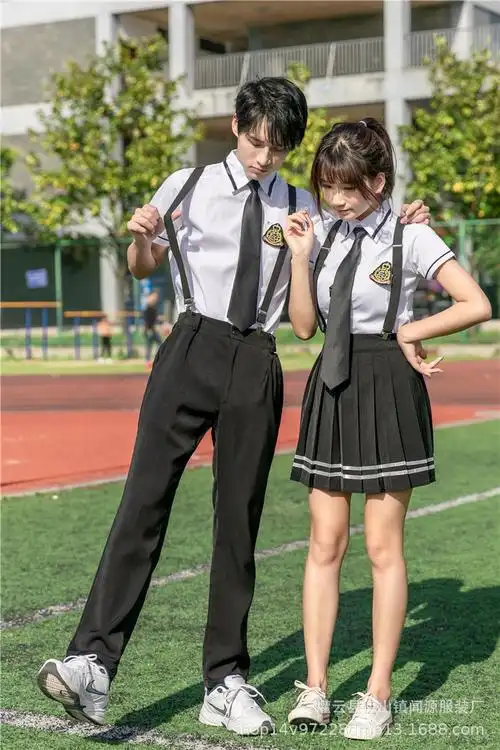 日韩校服学生装学院风毕业班服制服男女黑边衬衫套装英伦校服批发