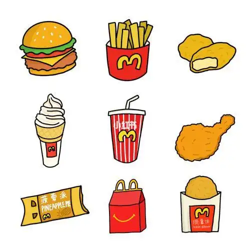 麦当劳套餐简笔画彩色