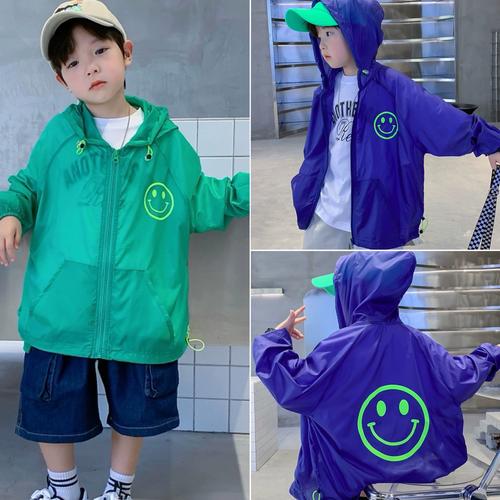 2024夏季新款韩版1189男童笑脸印花长袖连帽防晒衣中大童空调衫