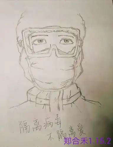 用铅笔图画纸,尝试自主设计出一个或一组带口罩,防护镜,穿防护服的