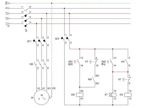25,零基础学电工-按下停止按钮电动机延时停止电路(仿真图)