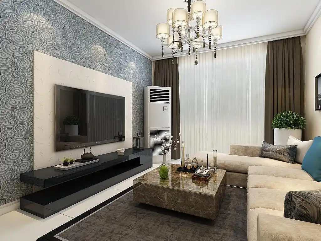 客餐厅区域为暖色系,墙面通刷淡黄色乳胶漆,客厅没有使用复杂的吊顶