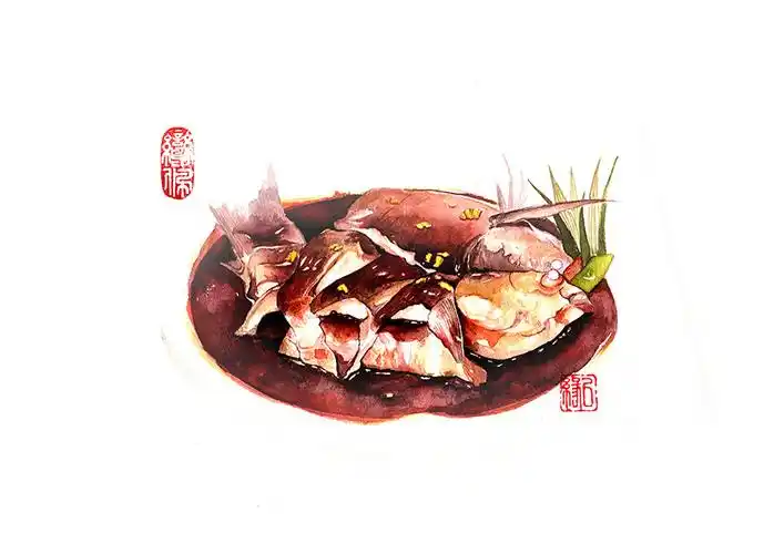 水彩手绘西湖醋鱼