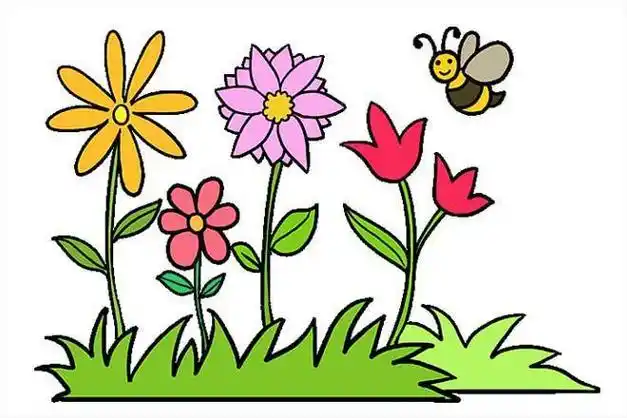 春天的花草地简笔画