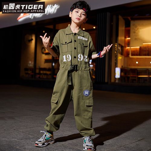 男童2022新款春秋装连体裤嘻哈宽松儿童工装裤套装街舞男孩爵士潮