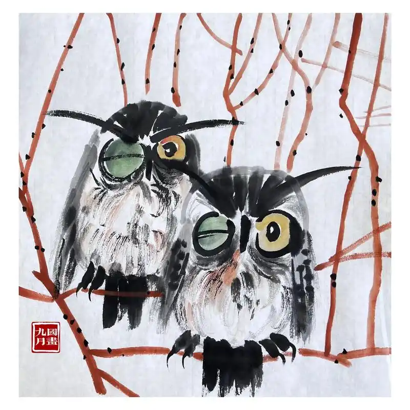 儿童趣味国画《猫头鹰》 - 抖音