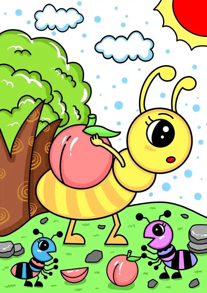 小学生蚂蚁简笔画教程,儿童蚂蚁搬家 - 抖音