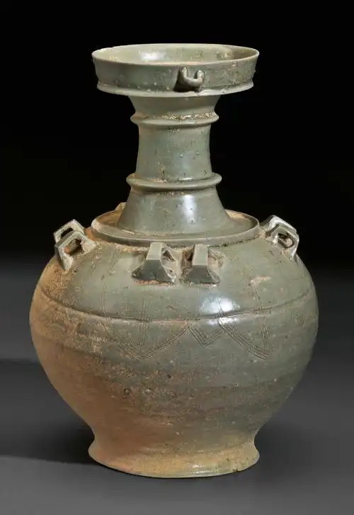 隋代五代十国青瓷狮钮六系罐