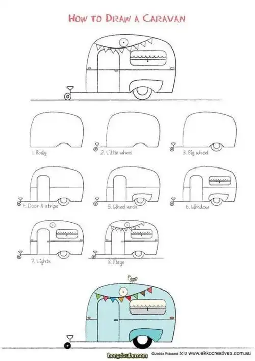 一步一步画房车-红豆饭小学生简笔画大全